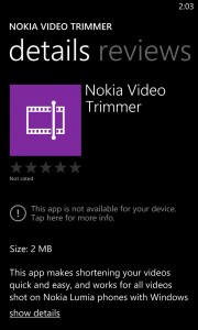 Lumia 920 video trimmer alert message