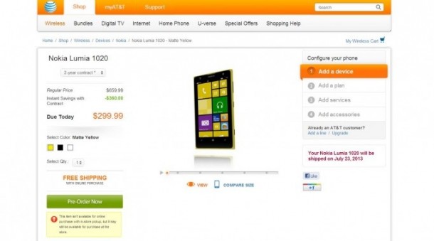 AT&T lumia 1020 pre order