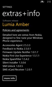 ภาพจากส่วน extra+info ของเครื่อง Lumia 920 ของผมที่ได้รับอัพเดท Amber แล้ว