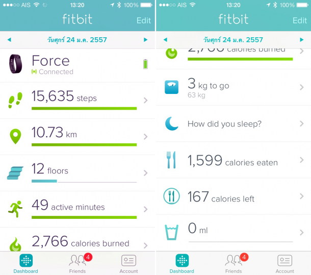 FitBit application dashboard