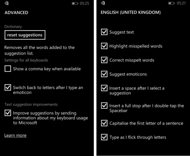 windows phone 8.1 swype keyboard setting