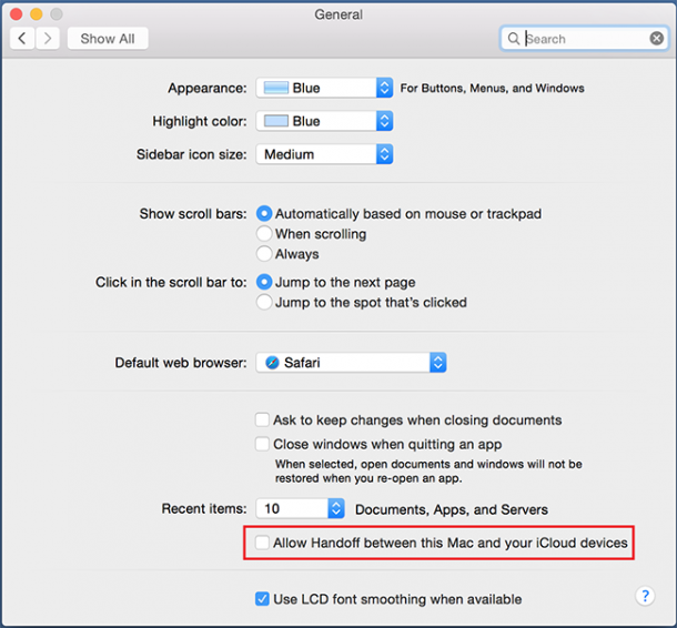 Turn on Yosemite Handoff 2