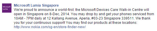 Microsoft Lumia Singapore Tweet