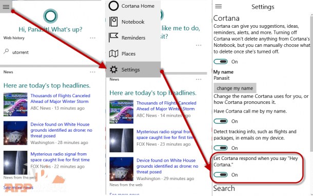Hey cortana setting