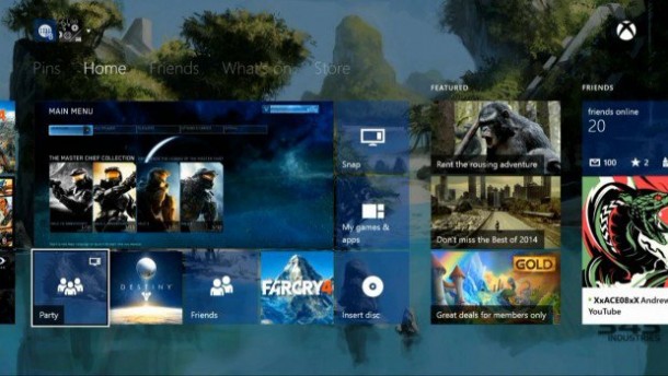 หน้าจอ home ของ XBOX One