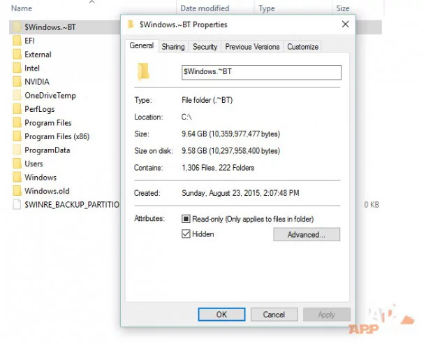Windows 10 hidden files