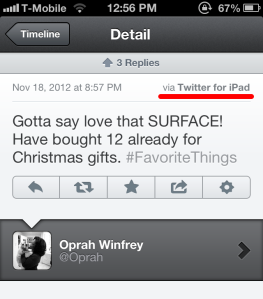 Oprah Tweet about Surface using iPad
