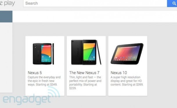 Nexus 5 shows in Google Play Store