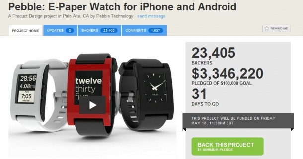 pebble smartwatch kickstarter