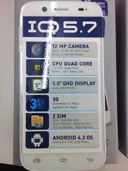 มาแล้ว I-Mobile IQ 5.7 Android 4.3 มีแฟลชกล้องหน้า ราคา 5590บาท