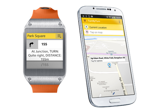Galaxy watch Front | galaxy gear | Samsung Galaxy Gear จะรองรับการใช้นำทางด้วยแผนที่ โดยใช้ฐานข้อมูลจาก Nokia Here Map