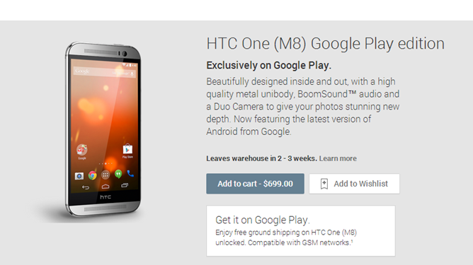 | Google Play edition | ราคา HTC One M8 เผยแล้ว พร้อมเปิดขายรุ่น Google Play Edition ใน Playstore ราคาเริ่มต้นที่ 19,500 บาท