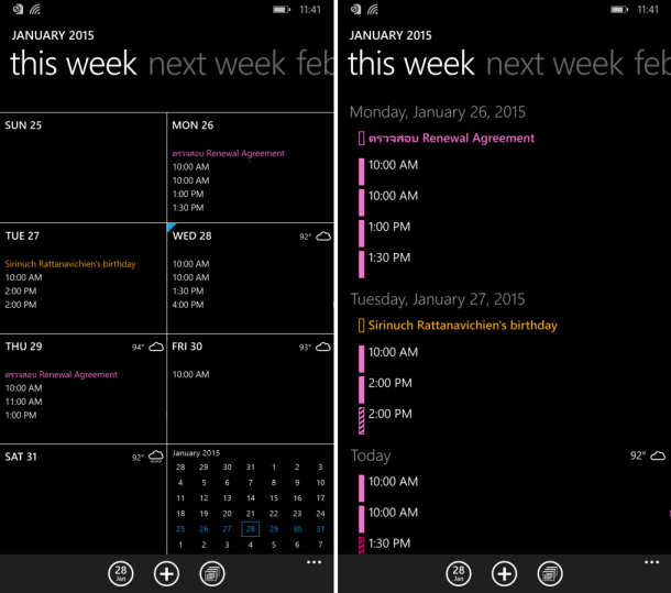 Windows phone 8.1 agenda view