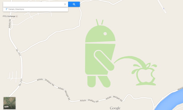 android on google map | Android Robot | [ข่าว] เมื่อใช้ Google Maps แต่สิ่งที่ได้พบคือ หุ่นยนต์ Android กำลังยืนฉี่ใส่ Apple