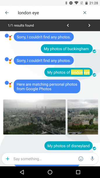 Pulling up results from Google Assistant and other sources | AI | Google Allo จะมี Incognito Mode ตั้งเวลาให้ลบข้อความได้ พร้อมทั้ง Search Engine แบบ Built-in