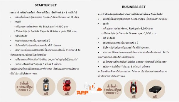 รายละเอียดแพ็กเกจ Starter Set และ Business Set 