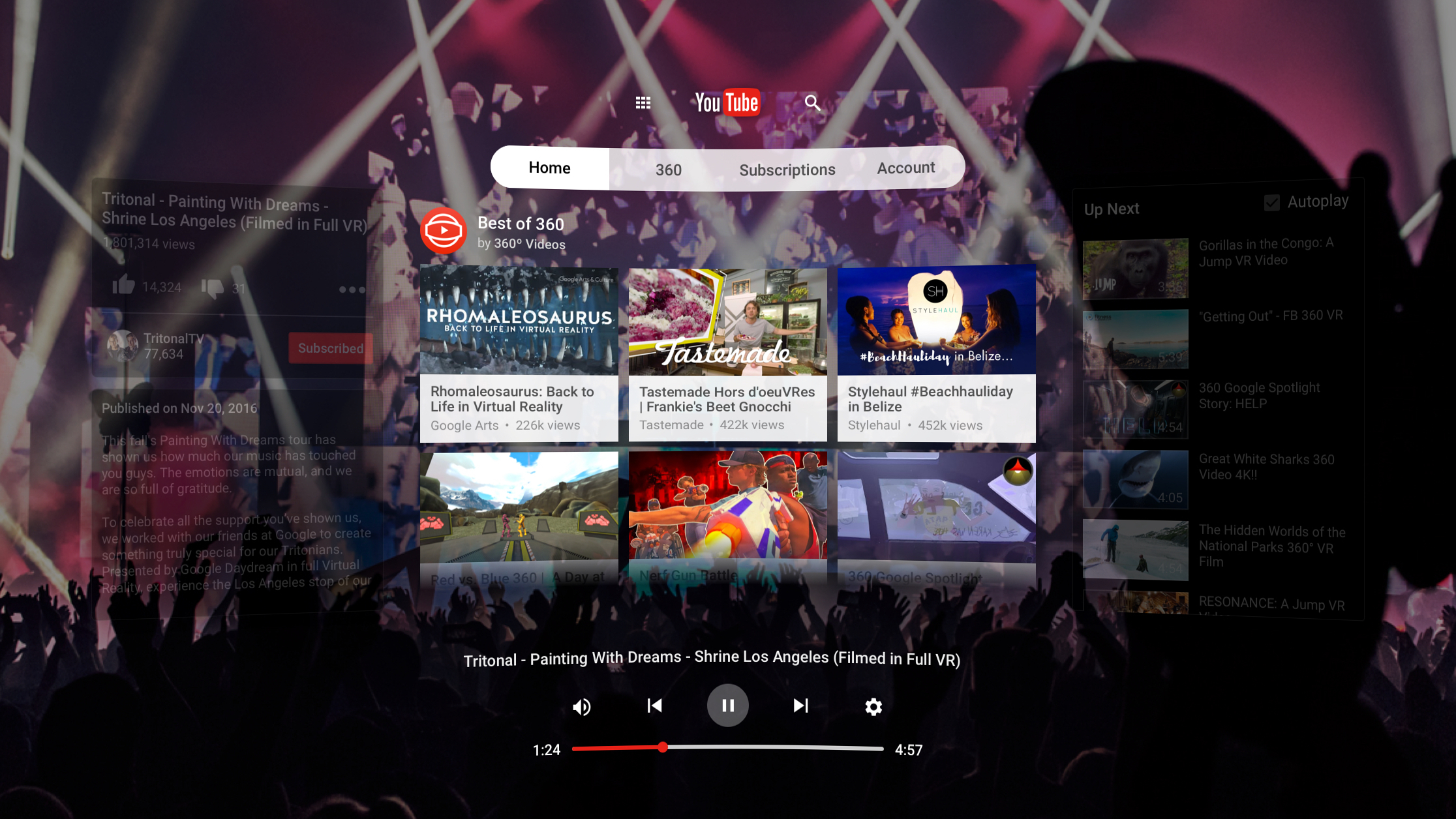 YTVR Watch Spherical Browse.0 | YouTube VR | Google ปล่อยแอพใหม่ YouTube VR ต้อนรับการวางขายของ Daydream View
