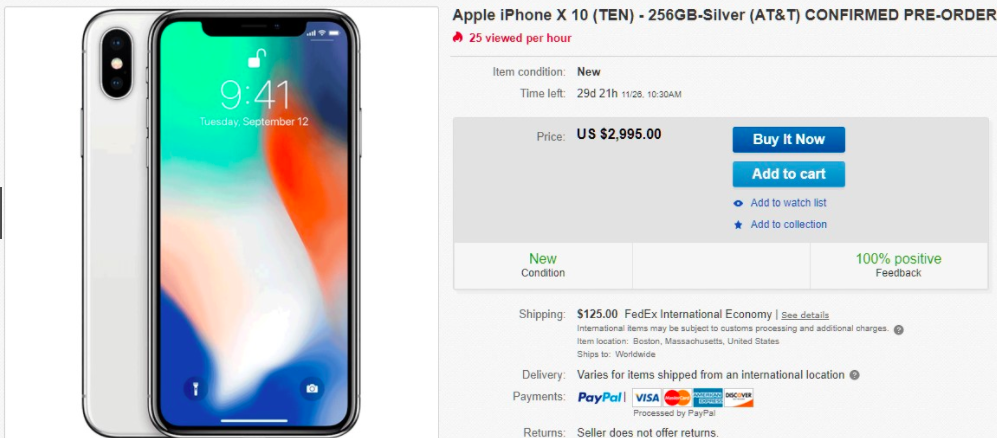 iPhone X Ebay price 1