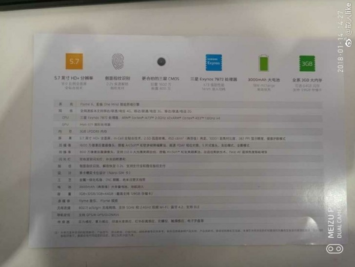 Meizu M6s Specification