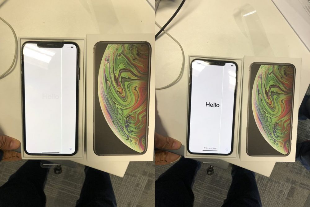 งานเข้า พบปัญหาหน้าจอของ iPhone XS Max ที่มีเส้นสีเขียวปรากฏอยู่บนหน้าจอ