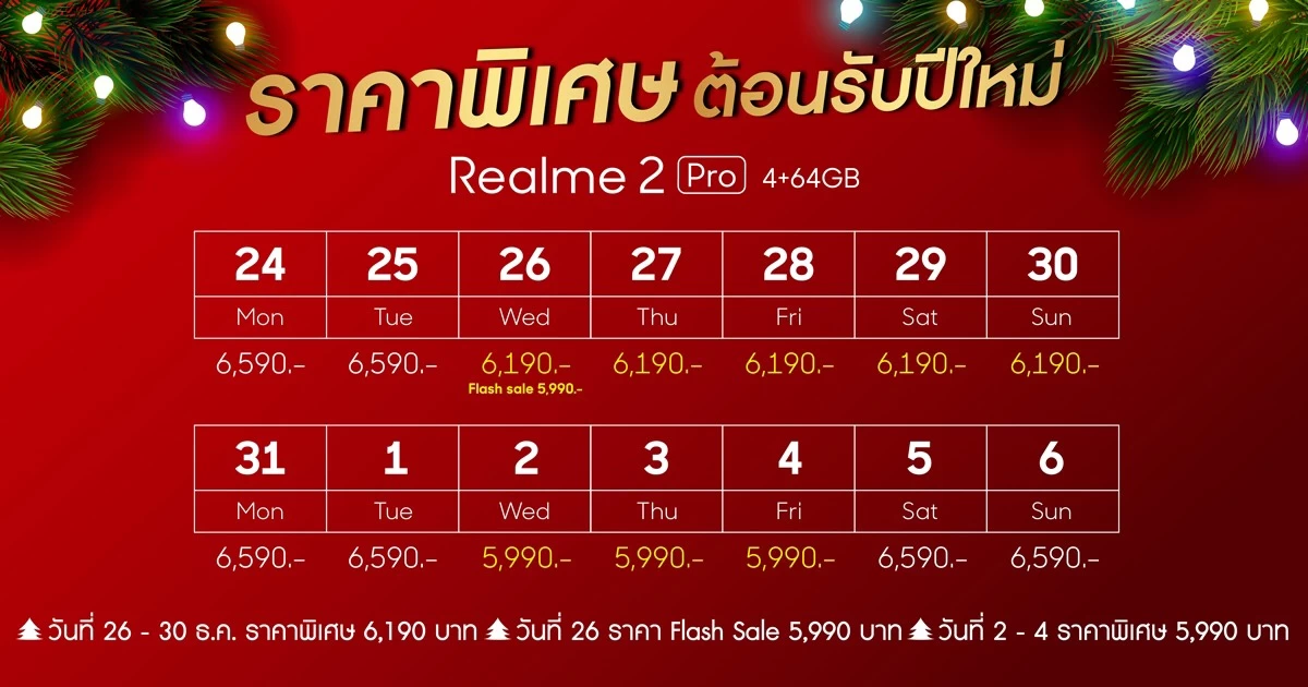 S 4546807 | Realme 2 Pro | จัดไป! Realme 2 Pro 4+64GB เปิดราคาพิเศษฉลองตลอดช่วงปีใหม่ วันไหนราคาเท่าไหร่ เช็คก่อนซื้อ!