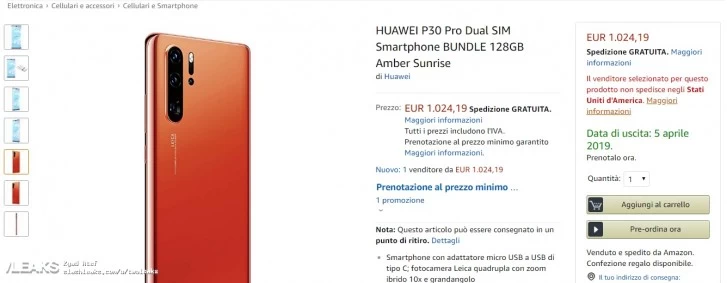 P30 4 | Huawei P30 Pro | หลุดราคาของ Huawei P30 Pro จากเว็บ Amazon อิตาลี !!