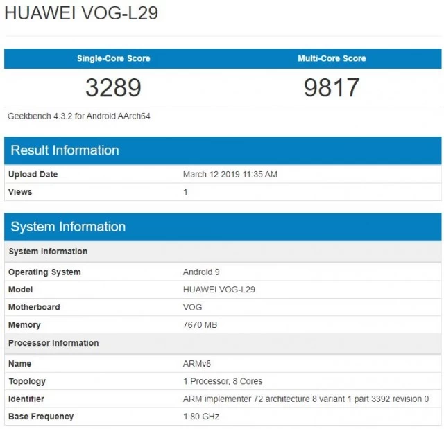 P30 | Huawei P30 Pro | พบผลทดสอบ Geekbench ของ Huawei P30 Pro ที่มาพร้อม Kirin 980