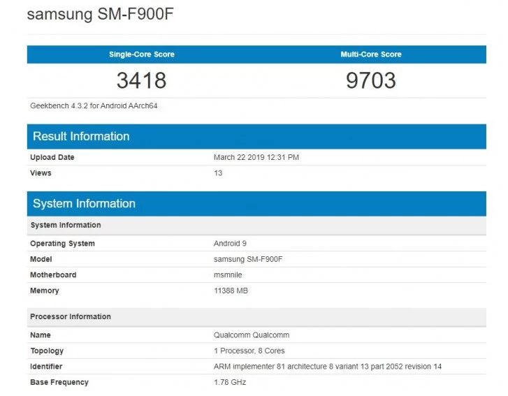 Samsung Galaxy Fold gg | Samsung Galaxy Fold | พบผลการทดสอบ Geekbench มือถือพับหน้าจอ Samsung Galaxy Fold