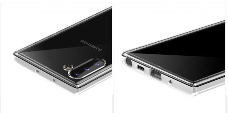 note 10 ac | Samsung Galaxy Note10 | ภาพของเคส Samsung Galaxy Note10 แสดงลำโพงเดียวและไม่มีแจ็คหูฟัง 3.5 มม