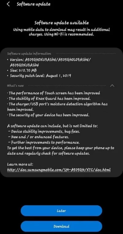 a50 | Samsung Galaxy A50 | Samsung Galaxy A50 อัปเดต FW ที่ปรับปรุงประสิทธิภาพของหน้าจอสัมผัส และตรวจความชื่น