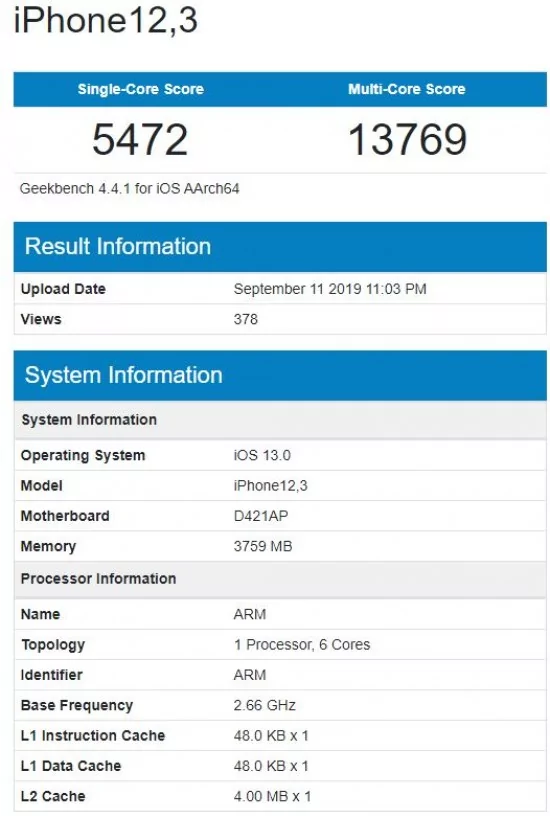 iphone 11 4gb | iPhone 11 | ผลทดสอบ Geekbench ของ iPhone 11 Pro ที่ระบุว่ามาพร้อมแรม 4GB เท่าเดิม