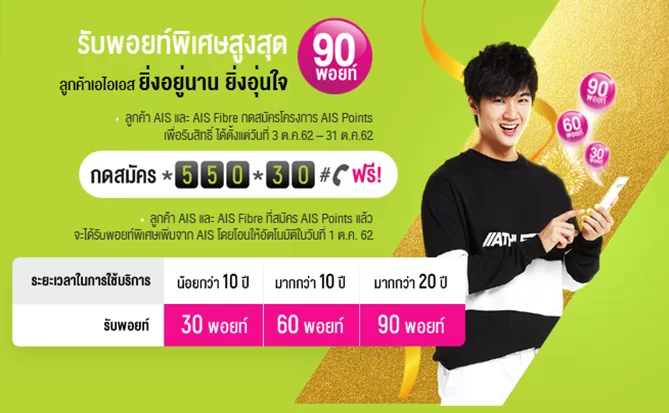 Earn Point AIS 30th | AIS | ตุลาคมนี้ชาว AIS ชีวิตดี๊ดี เพิ่ม AIS Points ให้ฟรี แถมใช้เพียง 1 พอยท์แลกความสุขใจได้ทุกวัน