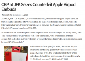 cbp 2020 09 14 133239 | apple | กรมศุลสหรัฐฯ ยึดของกลาง OnePlus Buds ด้วยเหตุผลว่าเป็น Apple Airpods ของปลอม!