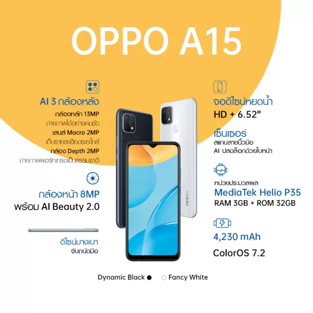 OPPO A15 2 | OPPO | รุ่นรับปีใหม่ OPPO A15 สมาร์ทโฟนจอใหญ่ พร้อม AI 3 กล้องหลัง ในราคา 4,299 บาท วางจำหน่าย 10 ธันวาเป็นต้นไป