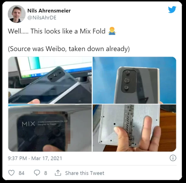 Mi mix Foldable | Mi Mix | Mi Mix สมาร์ทโฟนจอพับได้เครื่องแรกของ Xiaomi โผล่ภาพหลุดเพิ่มเติม