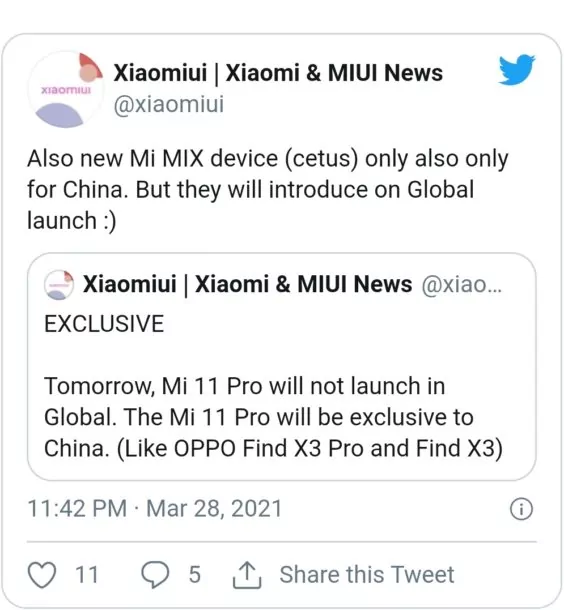 Screenshot 20210329 110758 Chrome | Mi 11 pro | จบข่าว! Mi MIX และ Mi 11 Pro รุ่นใหม่ที่จะเปิดตัวพรุ่งนี้ จะมีจำหน่ายเฉพาะในประเทศจีน