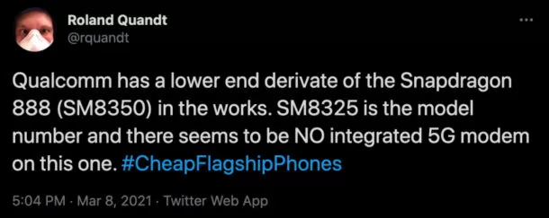 Snapdragon 888 lite leak | Qualcomm | เรือธงที่ใช้ Snapdragon 888 ถูกลงได้อีก หลัง Qualcomm จะผลิตชิปรุ่นใหม่ที่ถอดโมเด็ม 5G ออกไป
