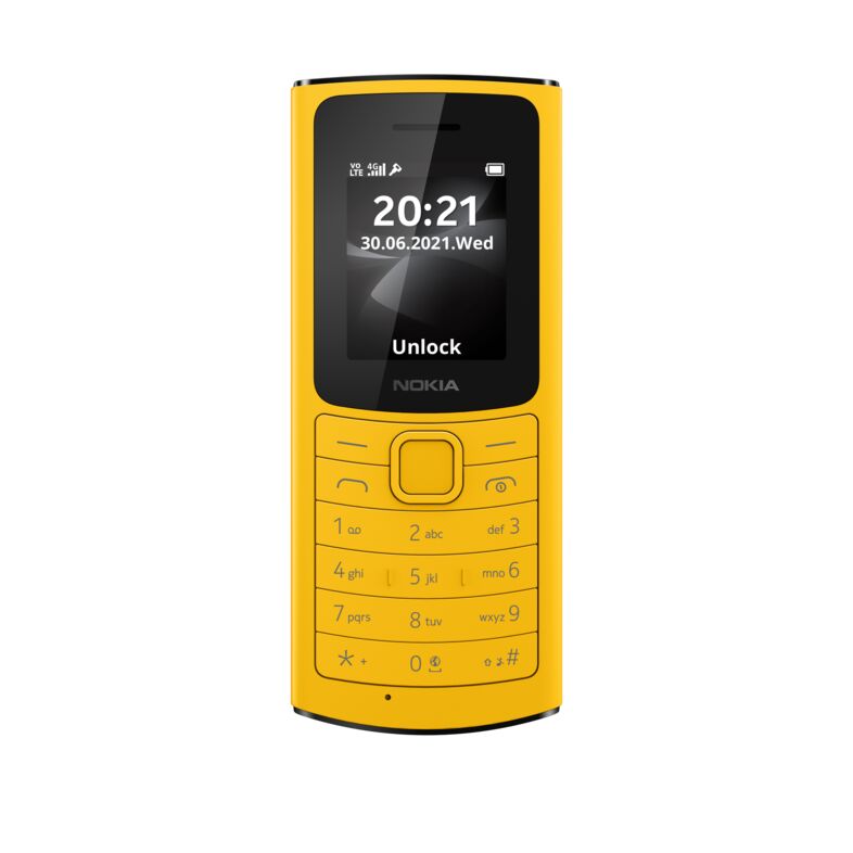 Nokia 110 YELLOW Front LS SS PNG | NOKIA | Nokia 105 4G และ Nokia 110 4G ฟีเจอร์โฟนรองรับ 4G ในราคาเริ่มต้น990 บาท