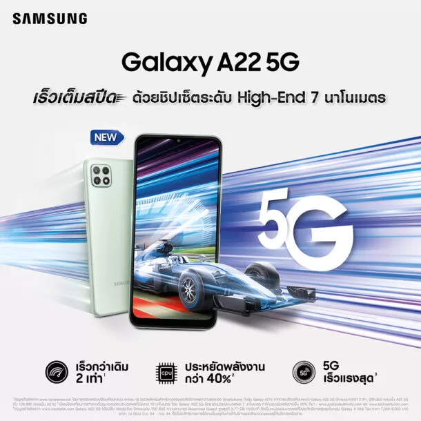 Galaxy A22 5G | 5G | Hands-On : พรีวิวลองใช้ Samsung Galaxy A22 รุ่นเล็กรองรับ 5G ในราคาไม่ถึงหมื่นจากซัมซุง
