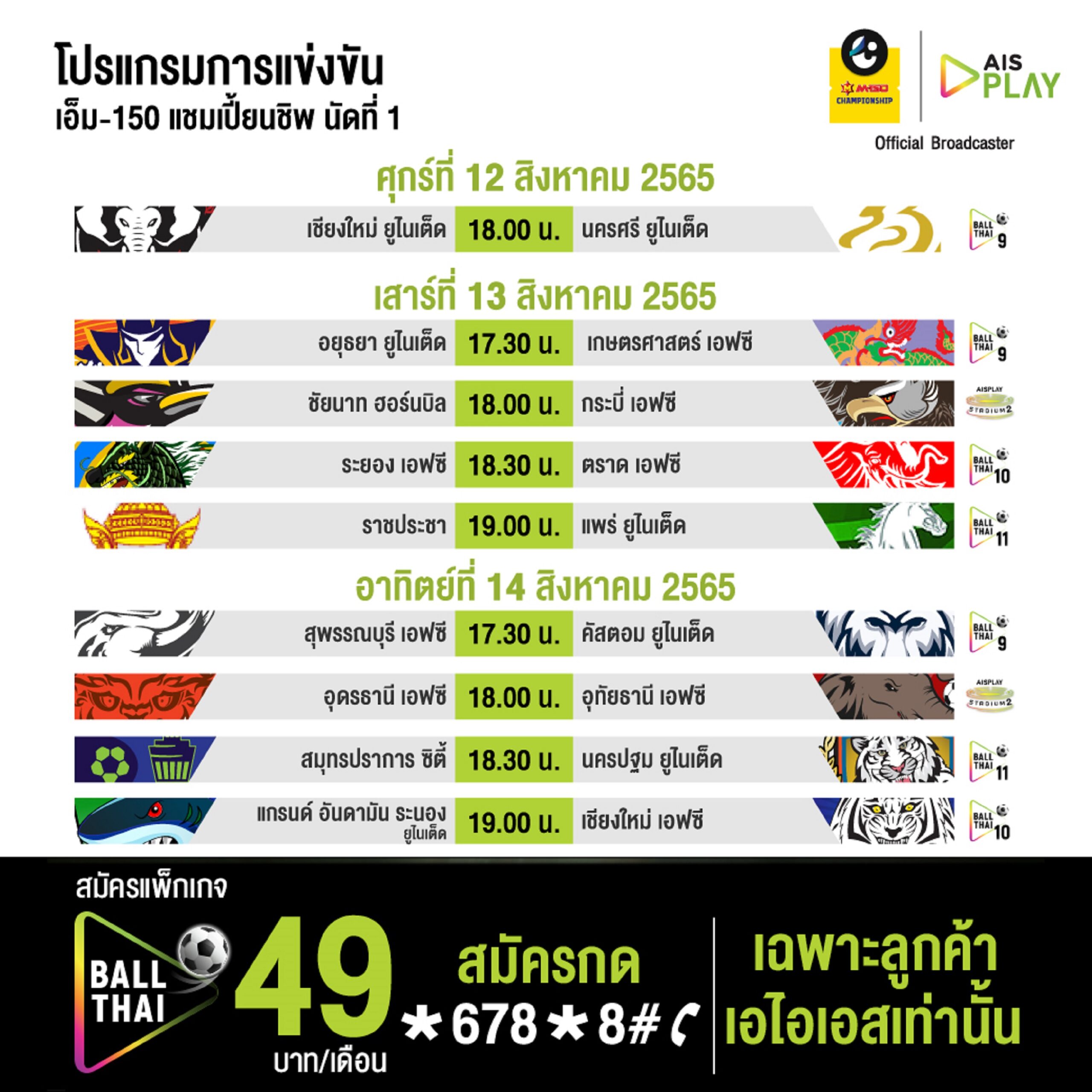 โปรแกรมการแข่งขันเอ็ม-150-แชมเปี้ยนชิพ-นัดที่-1