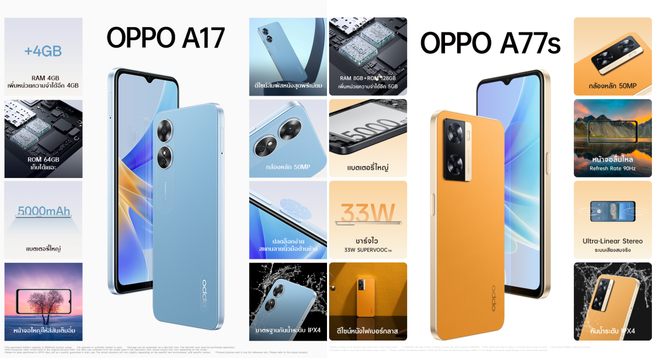 collage | OPPO | ออปโป้วางจำหน่ายสมาร์ตโฟน 2 รุ่นใหม่ OPPO A77s และ OPPO A17
