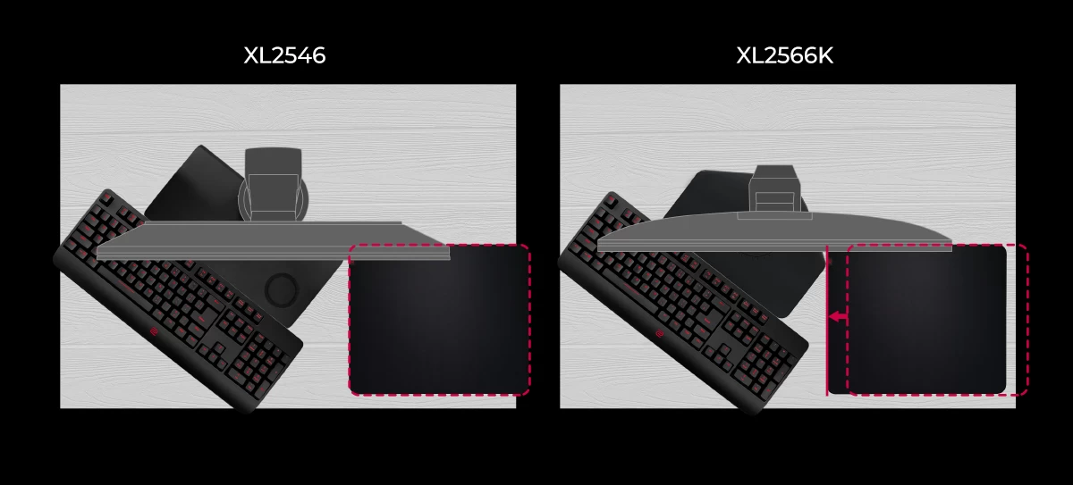 Picture XL2566K providing players the comfort and convenience playing experience with customizable features smaller base | TN 360Hz DyAc⁺ | ZOWIE เปิดตัว XL2566K จอเกมมอนิเตอร์ รุ่นแรกที่ใช้เทคโนโลยี TN 360Hz DyAc⁺
