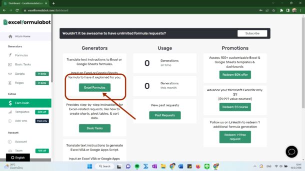 วิธีหาสูตร Excel และ Google sheets โดยใช้ AI อย่าง Excelformulabot