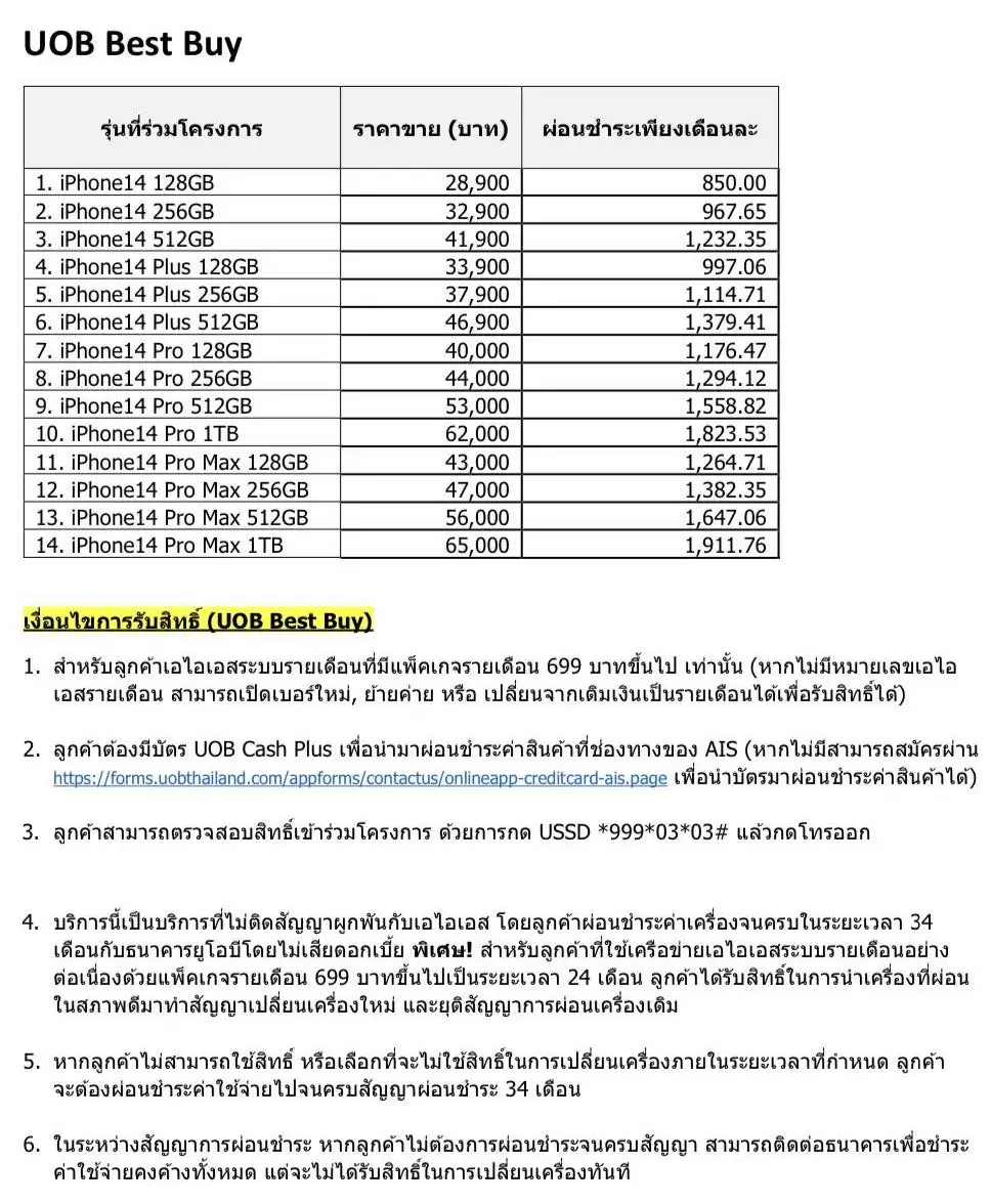 33820325 | iPhone 14 | วิธีเป็นเจ้าของ iPhone 14 Series เครื่องเปล่าไม่ติดสัญญาจาก AIS ผ่อนเริ่มต้นเดือนละ 850 บาท