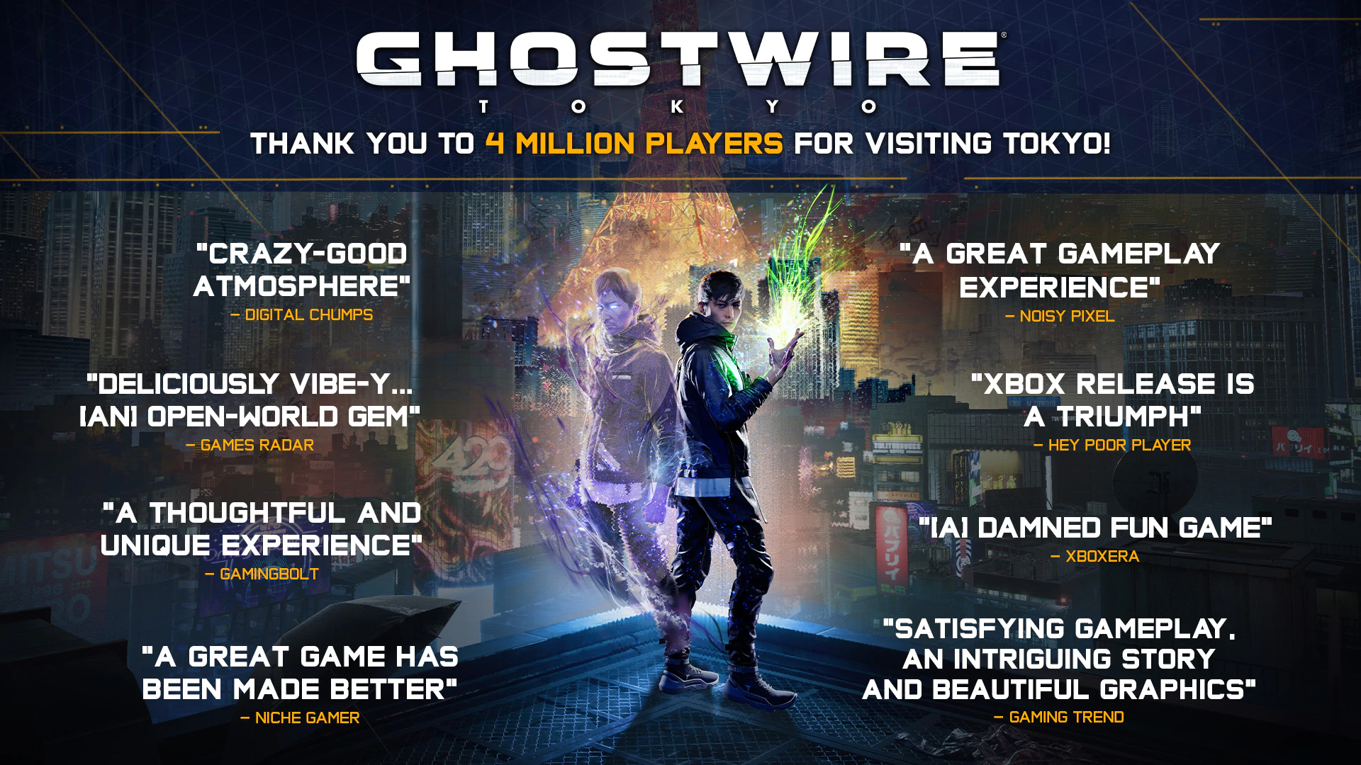 FvXzDAEXsAAumU3 | Ghostwire Tokyo | ยืนยัน Ghostwire: Tokyo มียอดผู้เล่นแตะ 4 ล้านคนเป็นที่เรียบร้อย