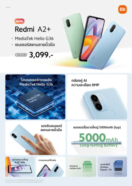 Redmi A2 02 | Redmi A2+ | รุ่นประหยัดสุด! Redmi A2+ ราคาขายแค่ 3,099 บาท