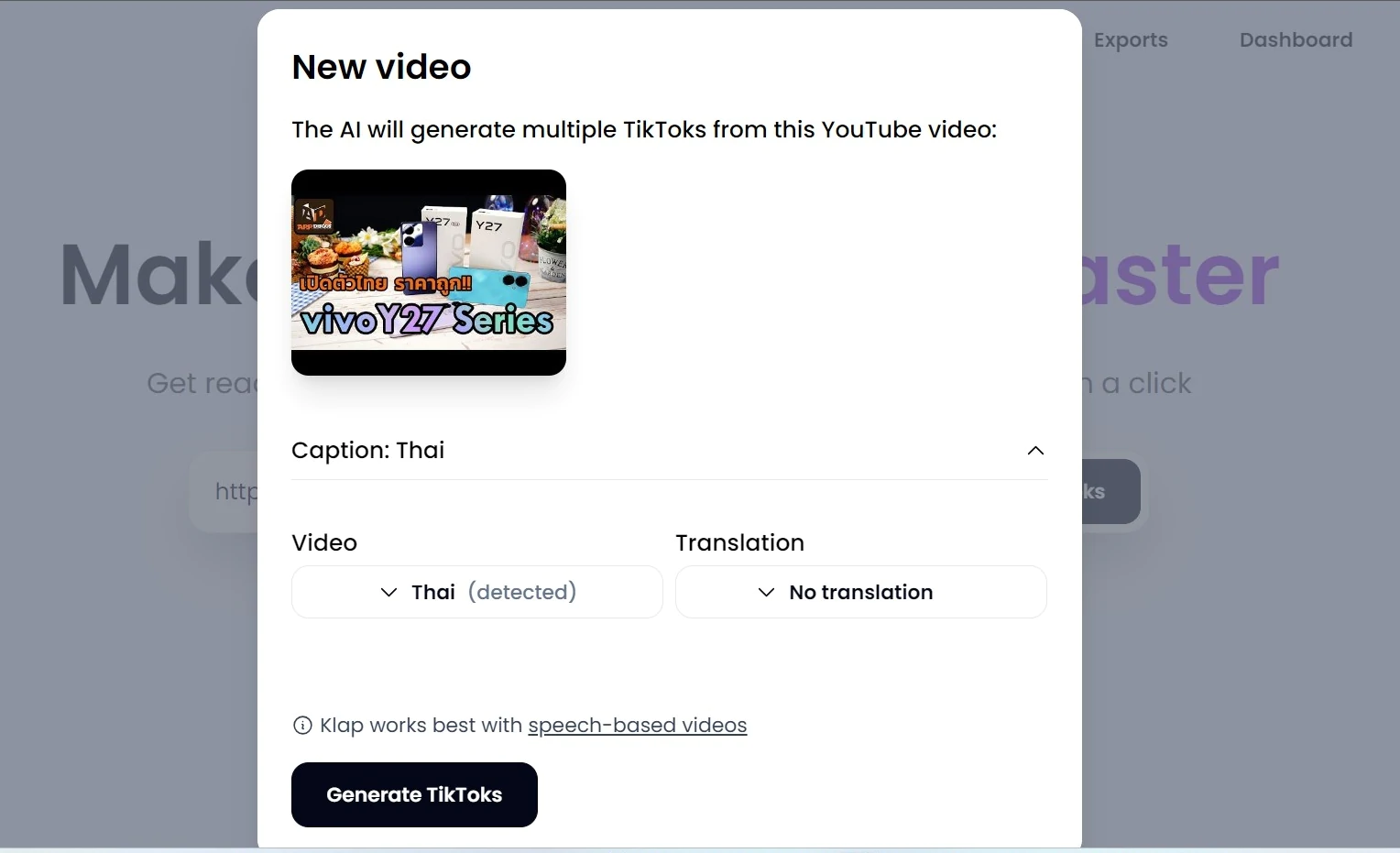 how to create video for tiktok reels shorts by klap form youtube 5 | AI | [How to] วิธีสร้างคลิปวิดีโอสั้นเร็วขึ้น! แค่วางคลิป YouTube ลง TIKTOK, Reels, Shorts ในคลิกเดียว
