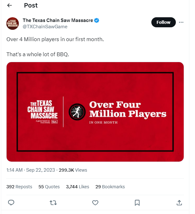 1 | The Texas Chain Saw Massacre | เดือนแรกก็เดือดเลย The Texas Chain Saw Massacre มียอดผู้เล่นเกิน 4 ล้านคนทั่วโลกเรียบร้อย