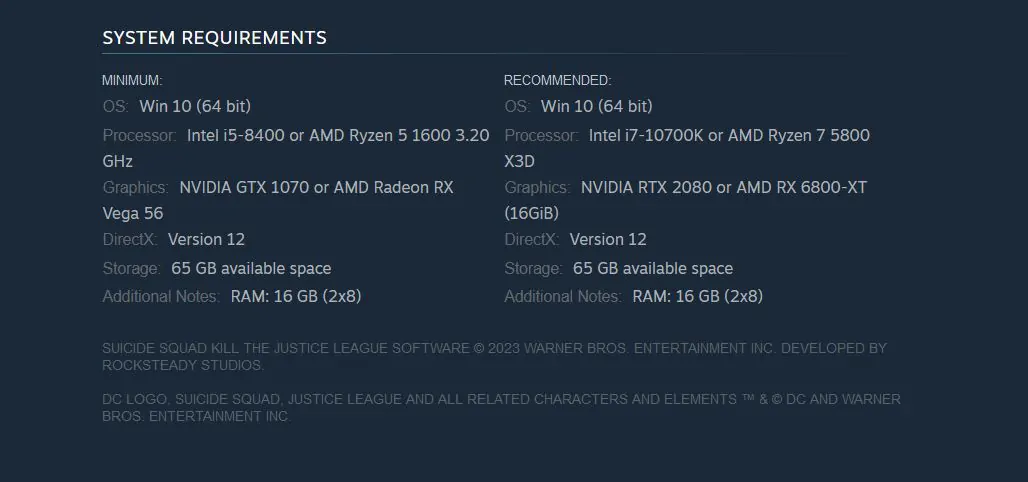 Suicide Squad Kill the Justice League PC requirements | Squad: Kill the Justice | เผยสเปกขั้นต่ำและขั้นแนะนำของเกม Sucide Squad: Kill the Justice รวมทีมเหล่าวายร้ายจักรวาล DC