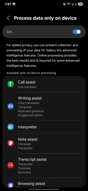 วิธีการเปิด On-Device-Processing ของ Samsung Galaxy AI